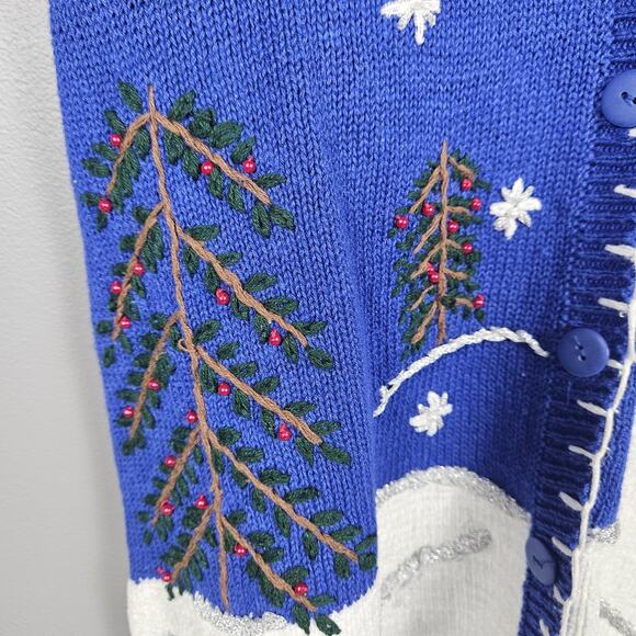 Vintage Snowman Holiday Sweater Vest Bold Blue Knit Whimsical Embroidered Winter - Picture 3 of 6